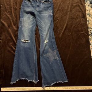 Starry Blue Distressed Flare Jeans